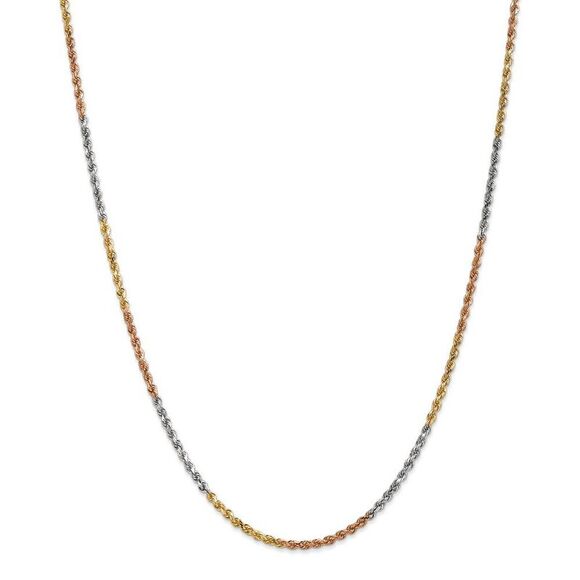 2.5mm, 14k Tri-Color Gold, D/C Solid Rope Chain Necklace, 24 Inch - Picture 3 of 8